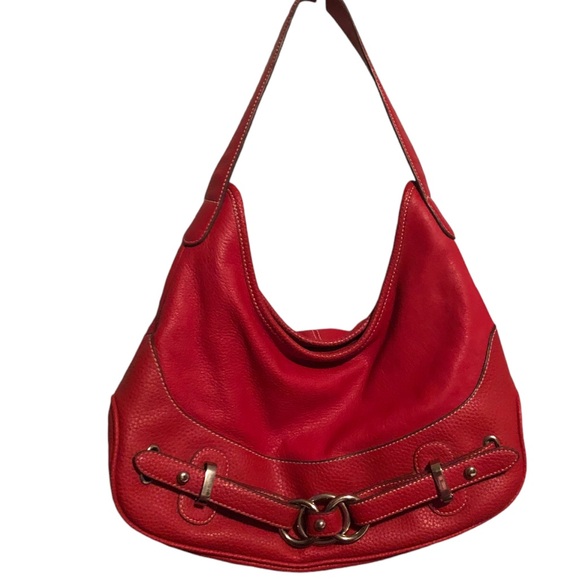 WILSONS LEATHER - Genuine Leather Red Handbag with Chrome Buckle‎ Detail - Picture 11 of 11
